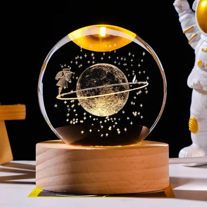 Galaxy 3D Night Light Solar System Crystal Ball With Wooden Base