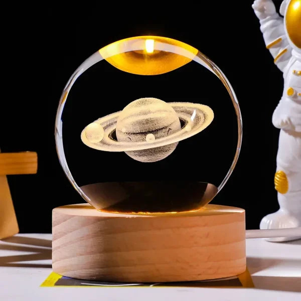 Galaxy 3D Night Light Solar System Crystal Ball With Wooden Base