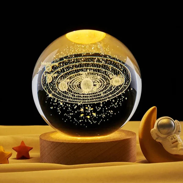 Galaxy 3D Night Light Solar System Crystal Ball With Wooden Base